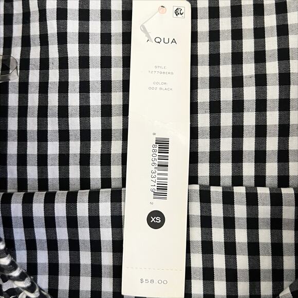 NWT Aqua Black & White Gingham Print Puff Sleeve Blouse Size XS - Picture 6 of 6